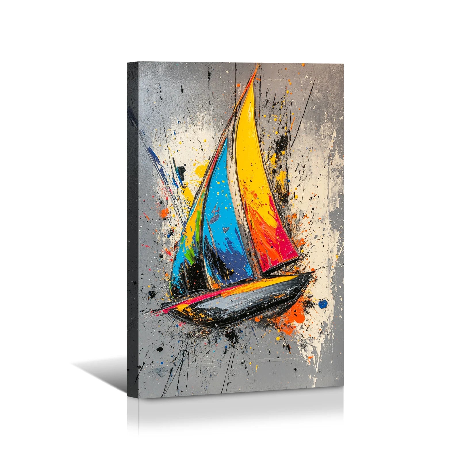Colorful Sailboat Artwork: Vibrant Abstract Boat Art Print Canvas Wall Art 1.5inch Thick Indoor Living Room and Home Decor