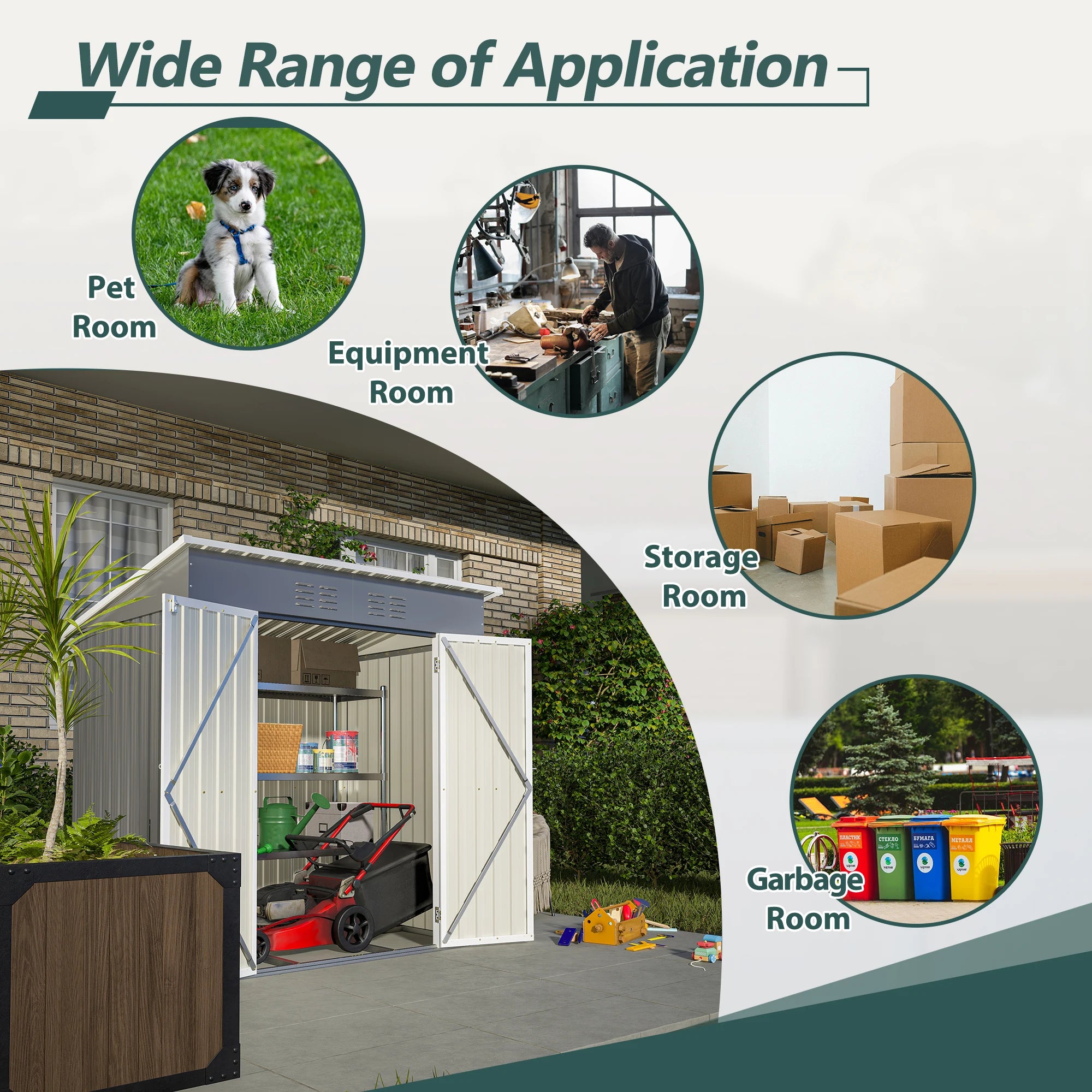 6'x4' Outdoor Metal Storage Shed for Garden Tools Lockable Door With Floor Frame