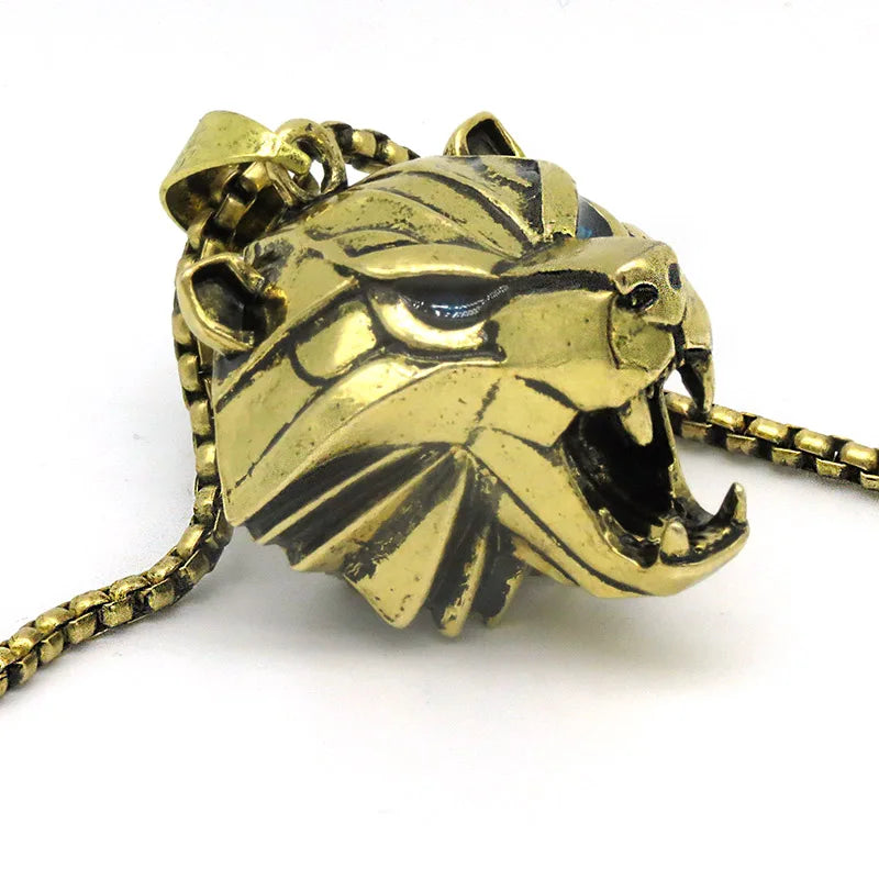Wizard School Caucasus Bear Medallion Pendant Necklace 31*34mm Blue Rhinestone Wild Cosplay Game Animal Chain Necklace With Bag