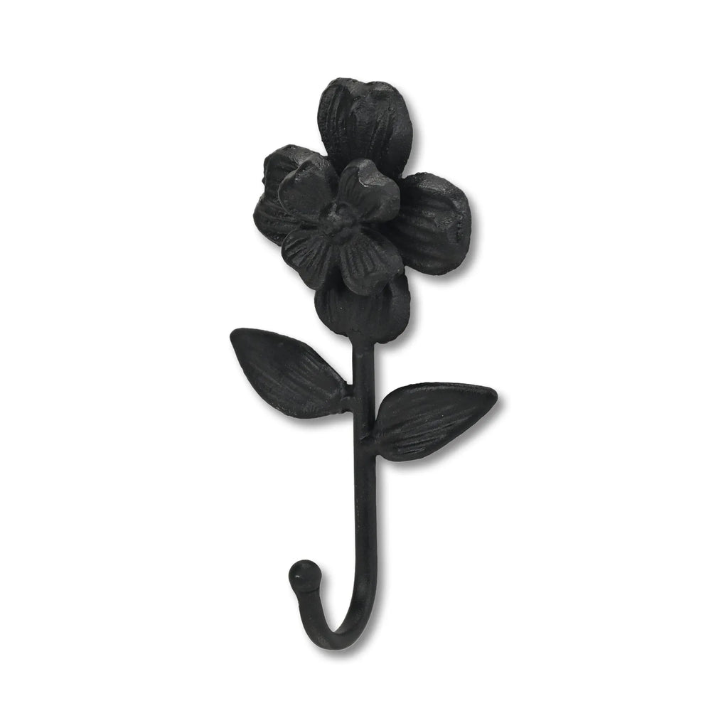 HMS 4\" Black Cast Iron Flower Wall Hook Home Metal Storage Towel Clothing Tools Kitchen Bathroom Wardrobe Garage Carved Office