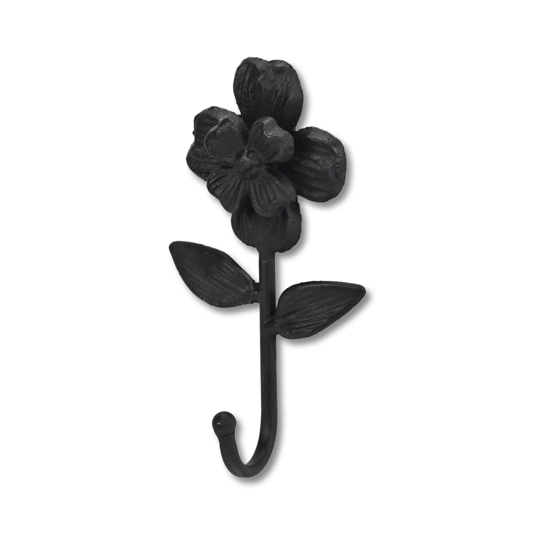 HMS 4\" Black Cast Iron Flower Wall Hook Home Metal Storage Towel Clothing Tools Kitchen Bathroom Wardrobe Garage Carved Office