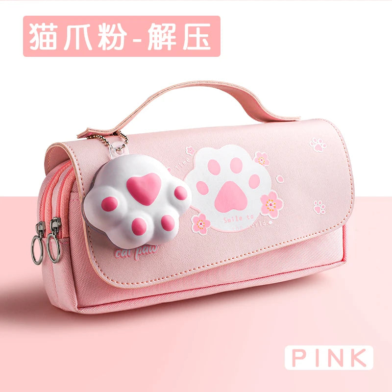 Sakura Pencil Bag PU Leather Pen Case Candy Color Japan Stationery Box Green Pink Organizer School Supplies Gift Ruler Pouch Hol