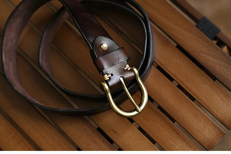 Handmade Classic Retro Style Pure Copper Horseshoe Buckle No interlayer Cowhide Men's Belt Genuine Leather Jeans Man design Belt