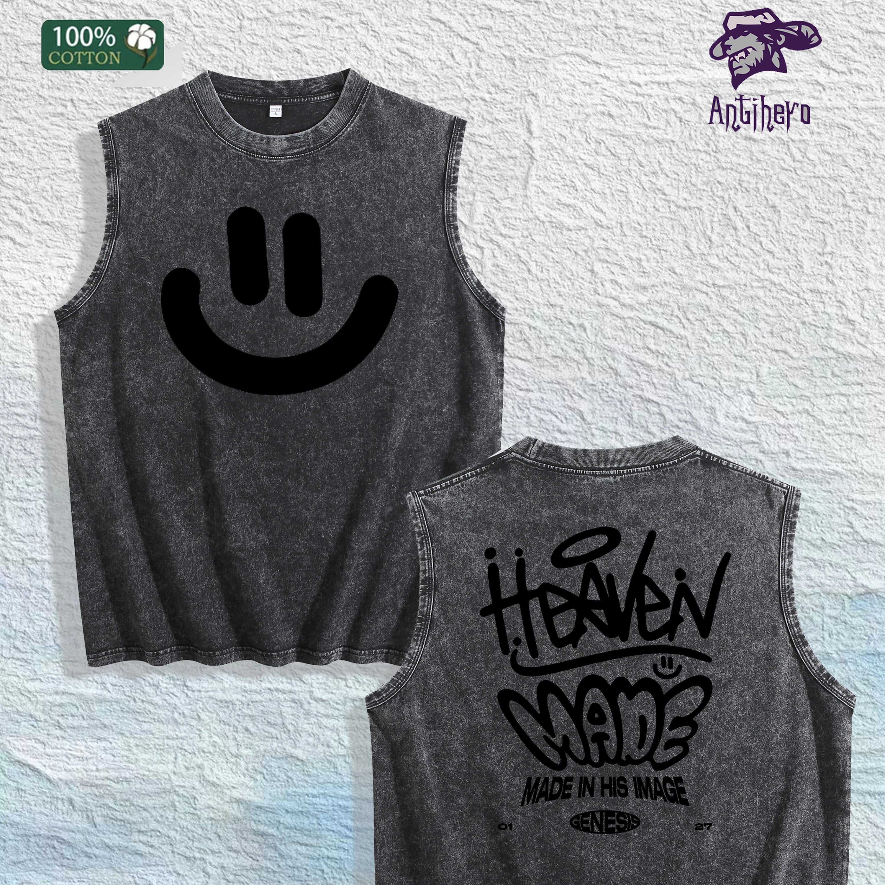 Heaven Made Graphic Washed Vest US Warehouse 3 Colors Cotton Tank