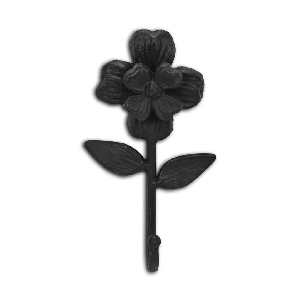 HMS 4\" Black Cast Iron Flower Wall Hook Home Metal Storage Towel Clothing Tools Kitchen Bathroom Wardrobe Garage Carved Office
