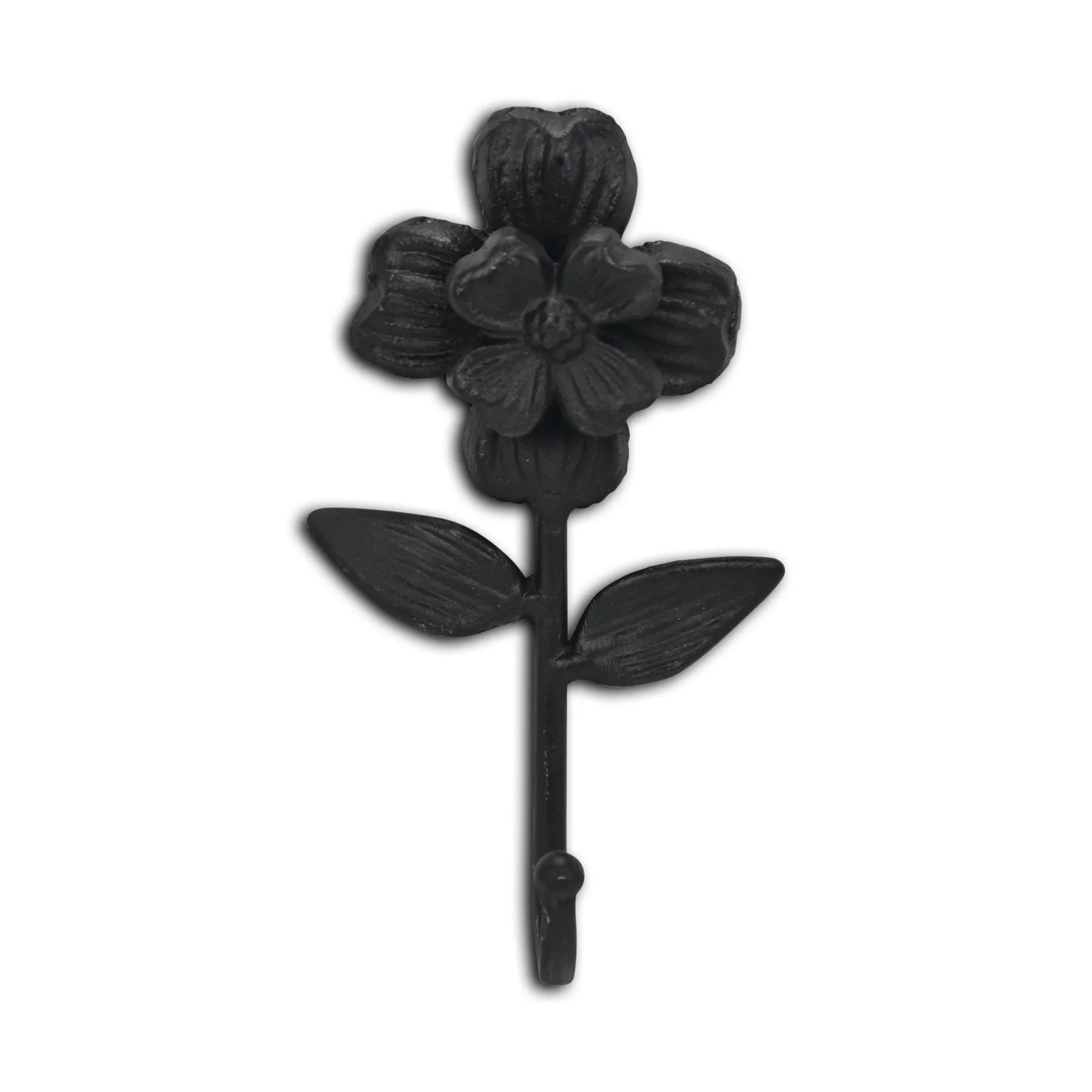 HMS 4\" Black Cast Iron Flower Wall Hook Home Metal Storage Towel Clothing Tools Kitchen Bathroom Wardrobe Garage Carved Office