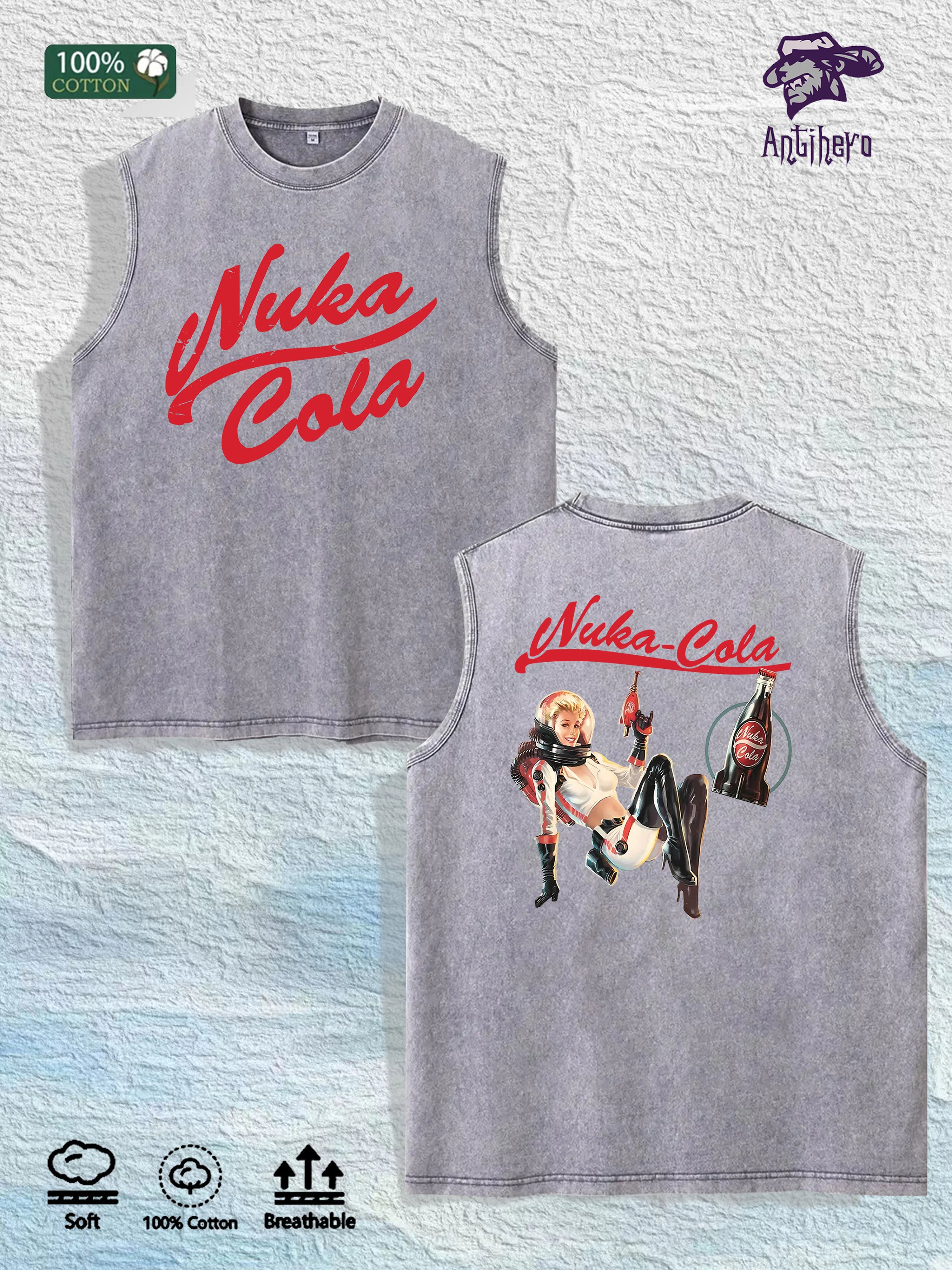 Nuka Cola Graphic Washed Vest US Warehouse 3 Colors Cotton Tank