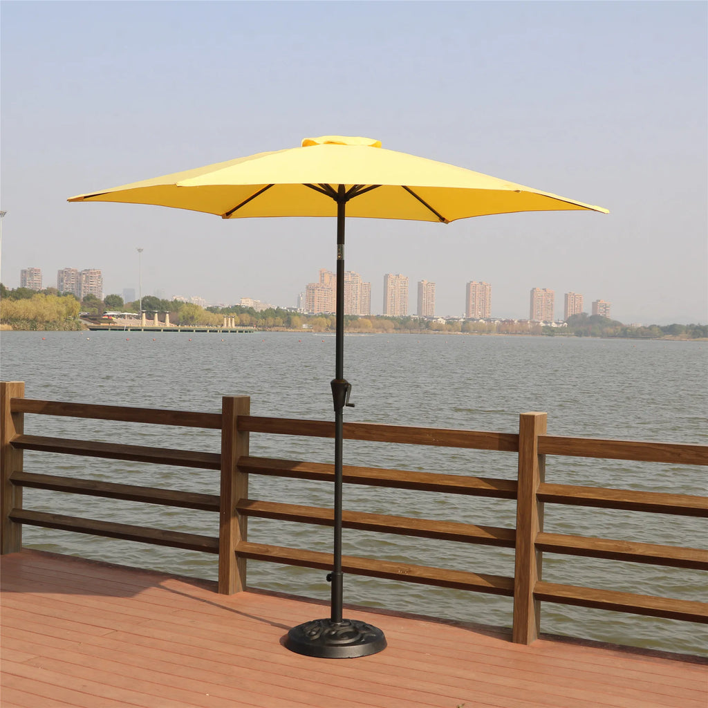 8.8 Feet Outdoor Aluminum Patio Umbrella Market Umbrella With 33 Pounds Round Resin Umbrella Base in Yellow