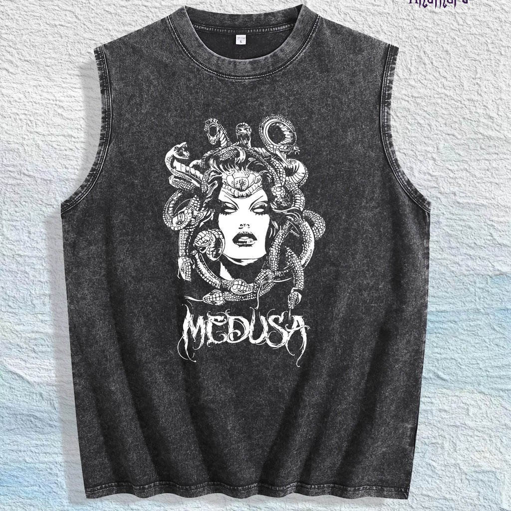 Medusa Graphic Washed Vest US Warehouse 3 Colors Cotton Tank
