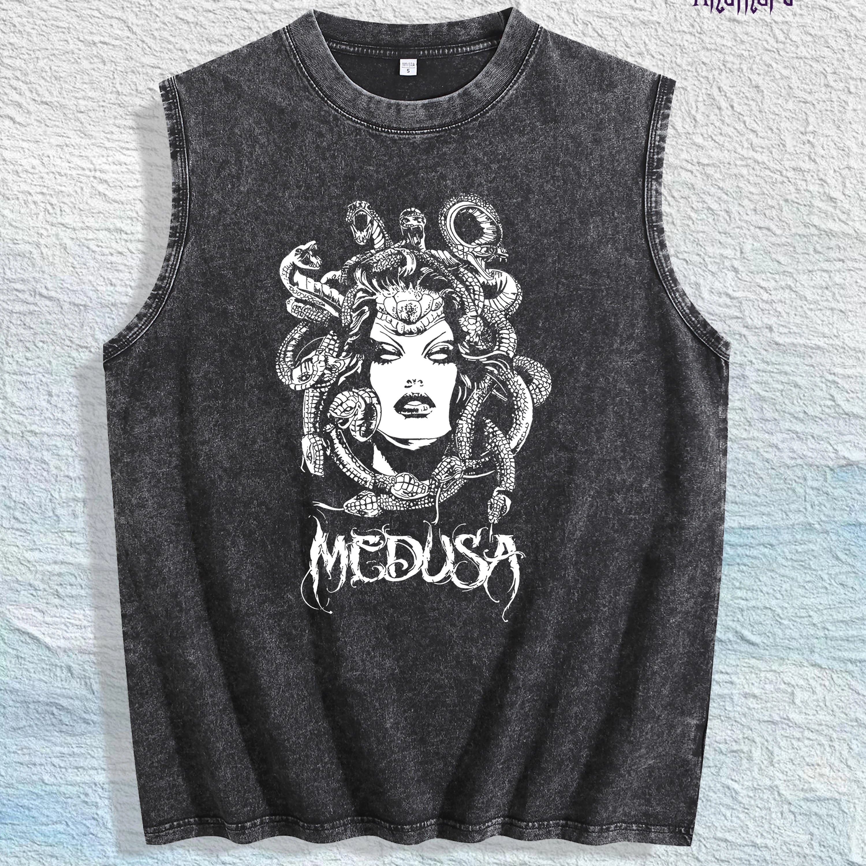Medusa Graphic Washed Vest US Warehouse 3 Colors Cotton Tank