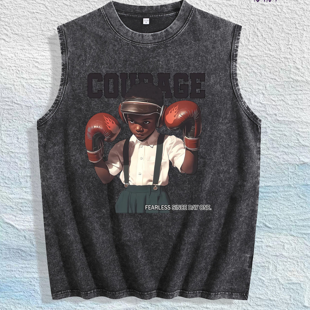 COURAGE Fearless Graphic Washed Vest US Warehouse 3 Colors Cotton Tank