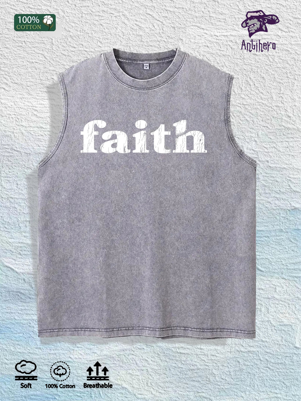 Faith Graphic Washed Vest US Warehouse 3 Colors Cotton Tank