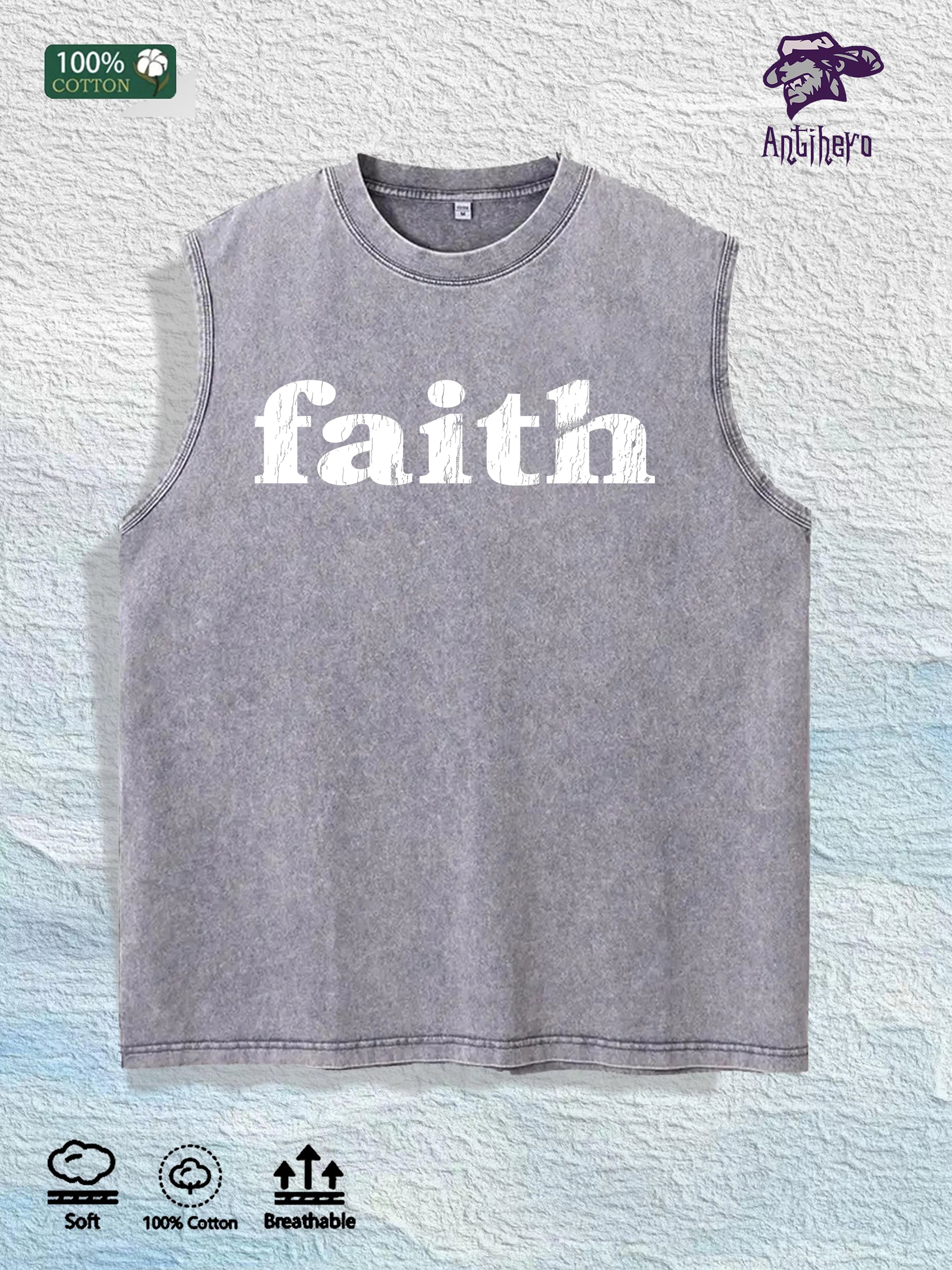Faith Graphic Washed Vest US Warehouse 3 Colors Cotton Tank