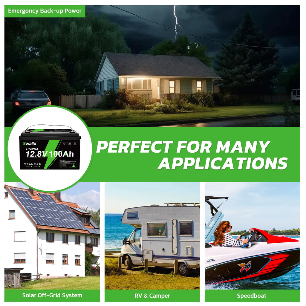 EU Warehouse Wholesale LiFePo4 Battery 12V 50AH 100Ah 200Ah 400Ah Bluetooth IP65 Waterproof Heating Balance Solar Battery