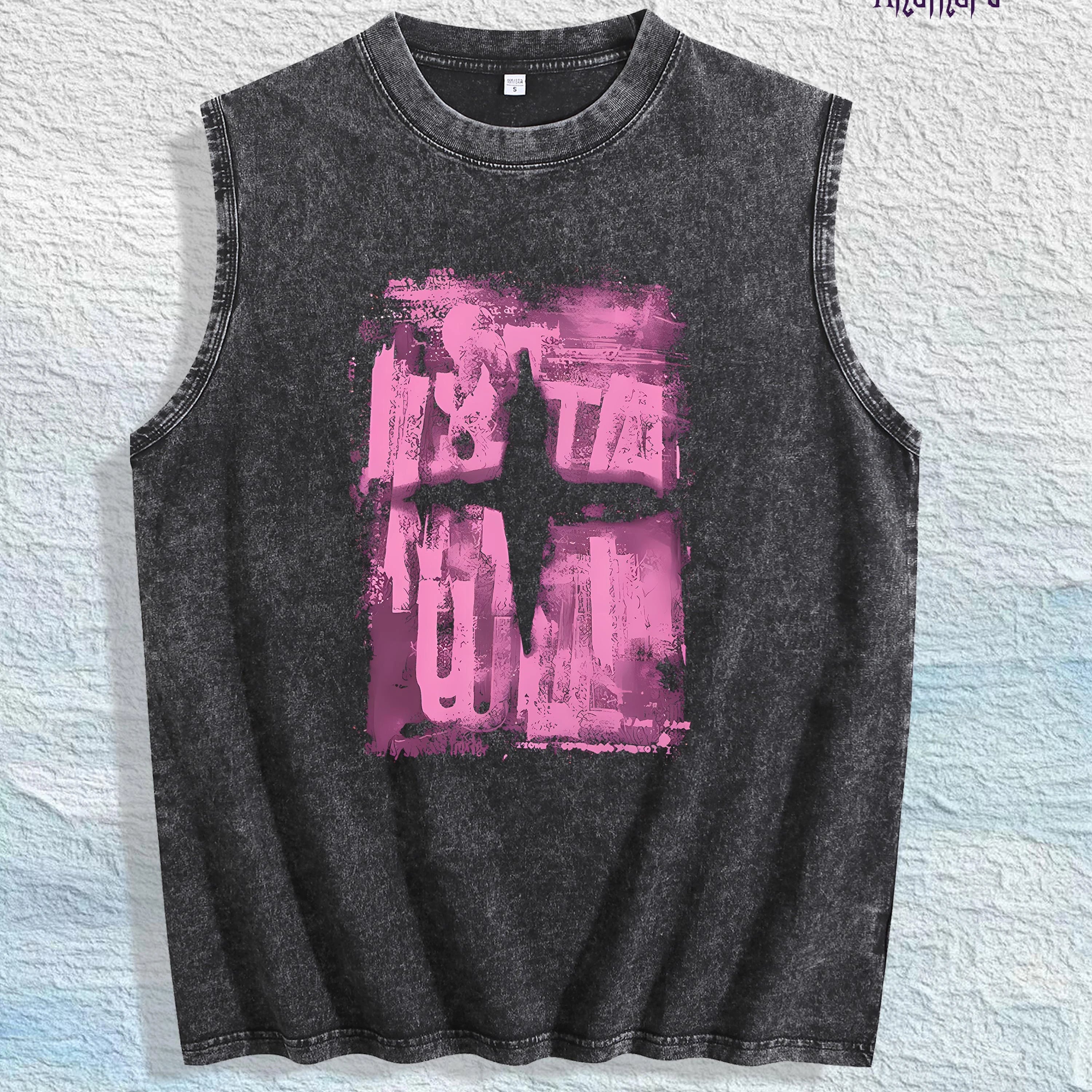 Abstract Cross Graphic Washed Vest US Warehouse 3 Colors Cotton Tank