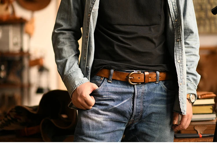 Handmade Classic Retro Style Pure Copper Horseshoe Buckle No interlayer Cowhide Men's Belt Genuine Leather Jeans Man design Belt