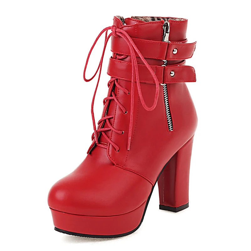 Gdgydh Black Boots Woman Vintage Buckle Casual Lady Boots High Heels Fashion Zipper Sexy Motorcycle Boots For Women Plus Size 46