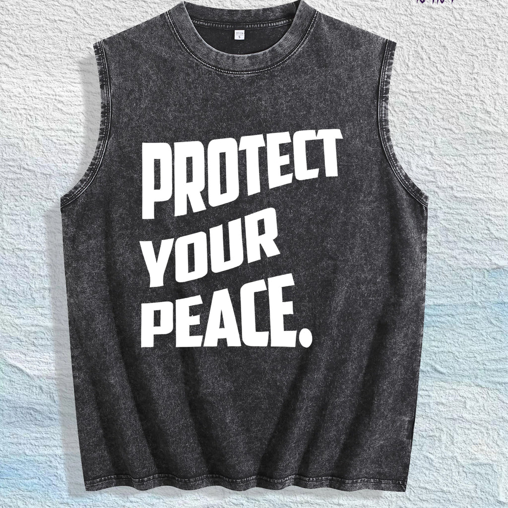 PROTECT YOUR PEACE Slogan Graphic Washed Vest US Warehouse 3 Colors Cotton Tank