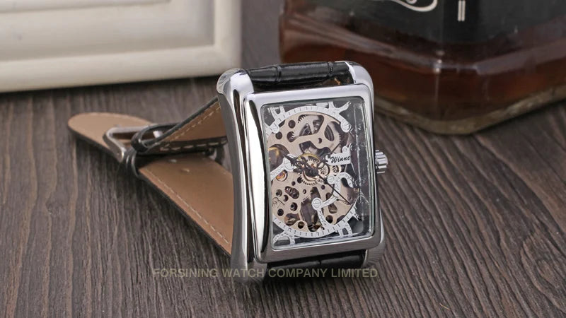 T-WINNER Watch Rectangular mechanical Watch Men's Watch Gold Belt Wrist Watch Hollow hand Mechanical watch