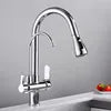 Dual Handle Black Pull-Down Kitchen Faucet with Purification Swivel Spout Single-Hole Tap for Convenient Drinking Water Mixer