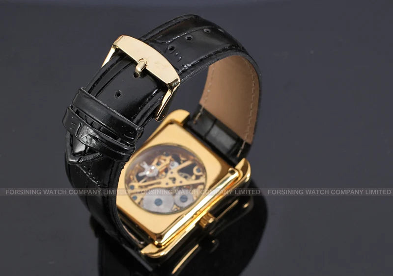 T-WINNER Watch Rectangular mechanical Watch Men's Watch Gold Belt Wrist Watch Hollow hand Mechanical watch