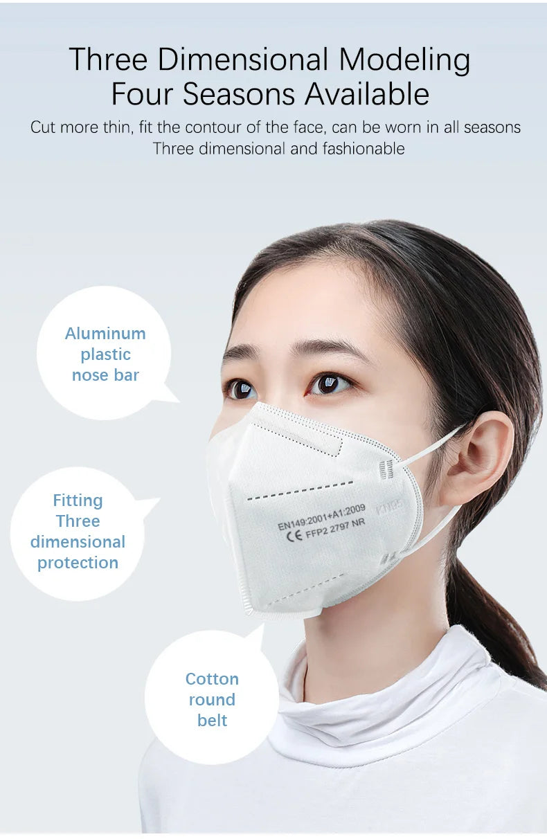 10-200pcs ffp2mask Black kn95 mascarillas negra Adults 5 Layers fpp2 approved kn95 CE Respirator Face Mask ffp2reutilizable ffp3