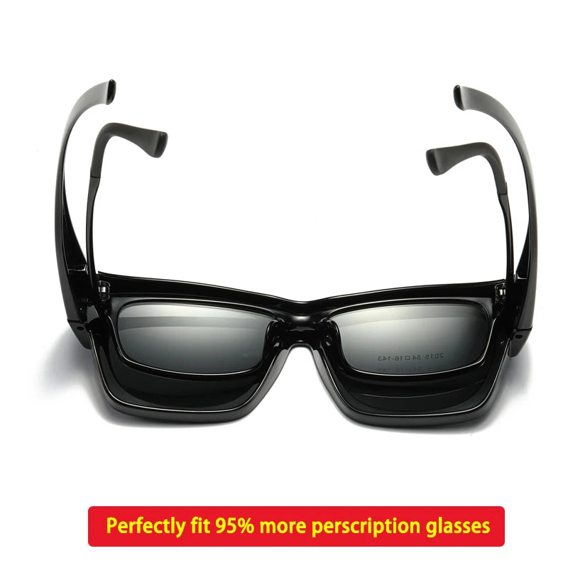 Polarized Fit-over sunglasses cover over overlay prescription glasses myopia man women car driver large size transfer eyewear