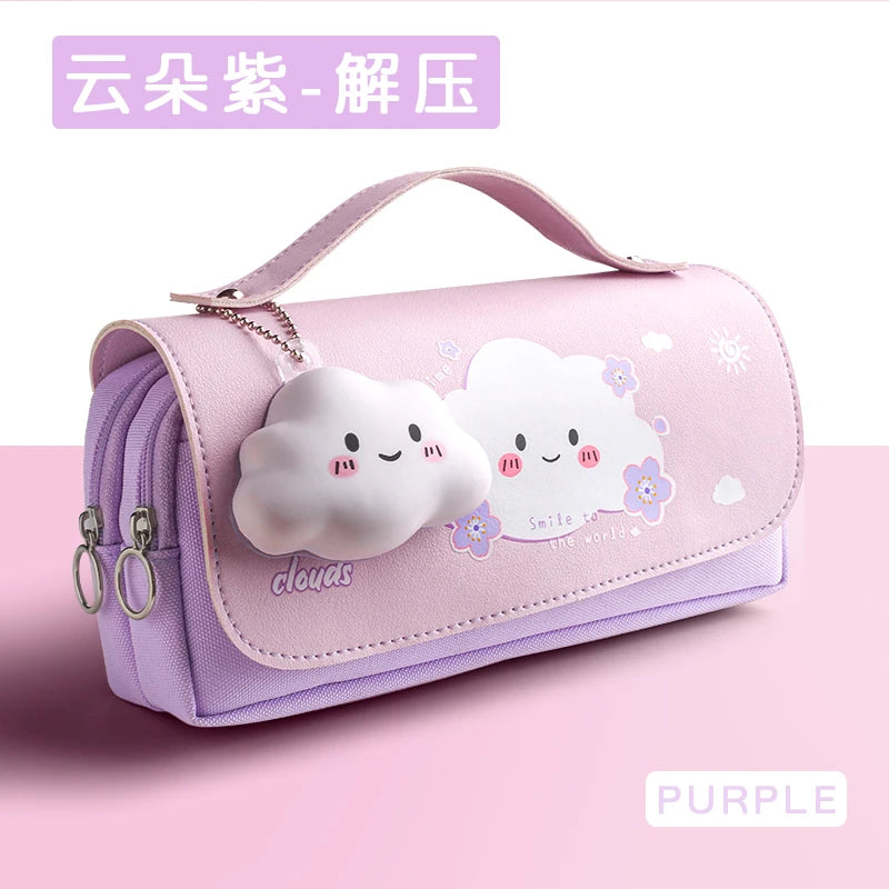 Sakura Pencil Bag PU Leather Pen Case Candy Color Japan Stationery Box Green Pink Organizer School Supplies Gift Ruler Pouch Hol