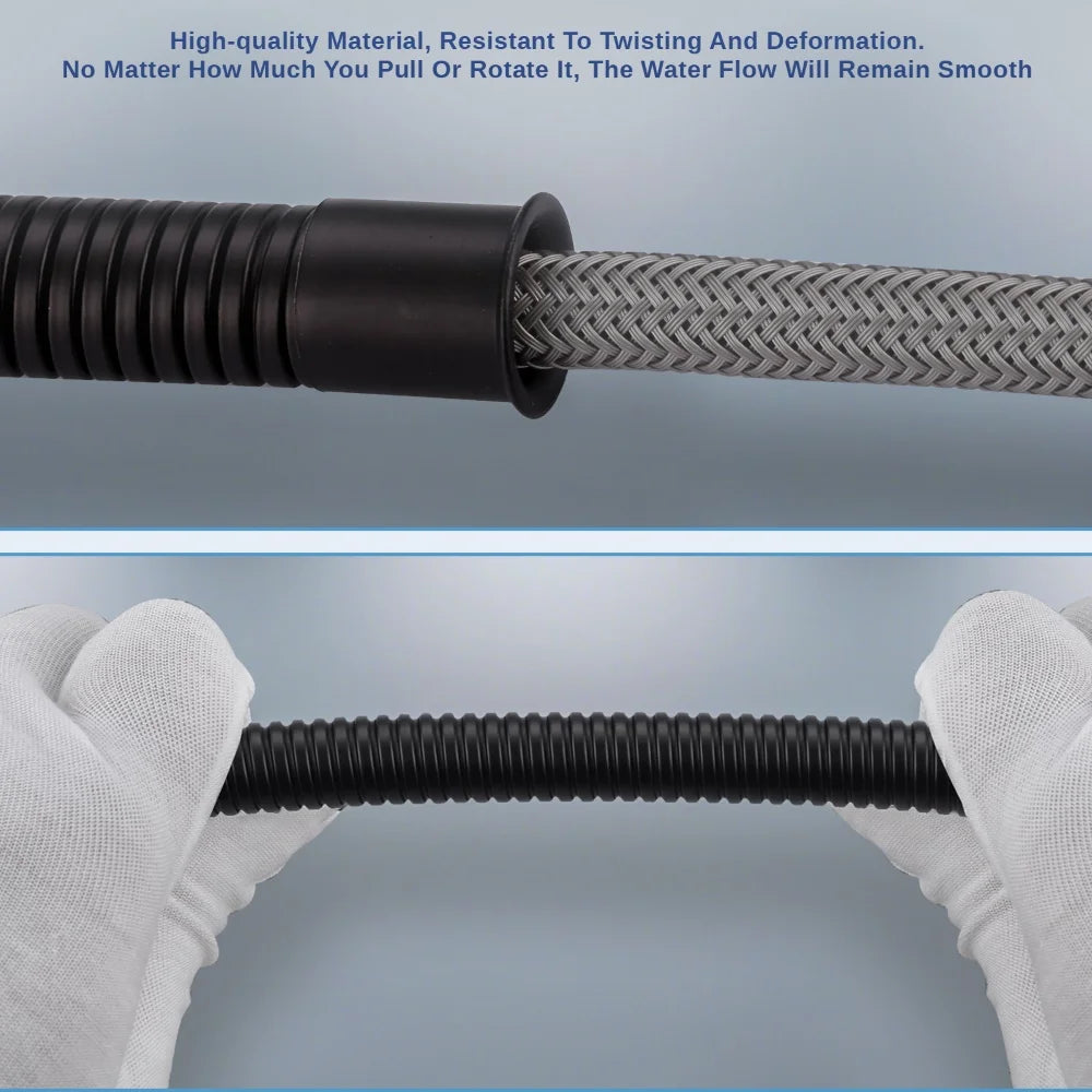 Matte Black Insert Stainless Steel Hand Held Shower Tube Bathroom Replacement Shower Hose Flexible Shower Double Joint Hose