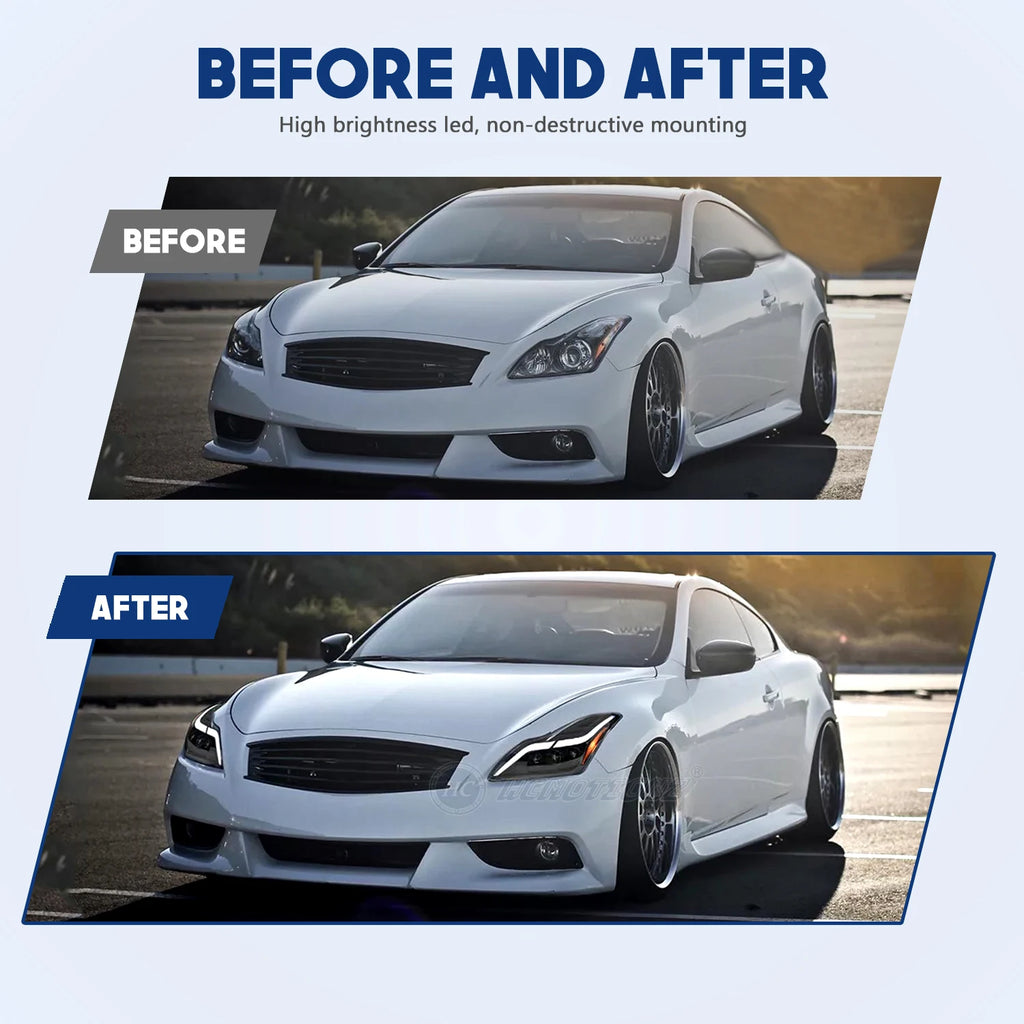 HCMOTIONZ LED Headlights for Infiniti G37 2008-2013 Animation DRL Q60 Coupe Convertible 2014-2015 Car Front Lamps Assembly