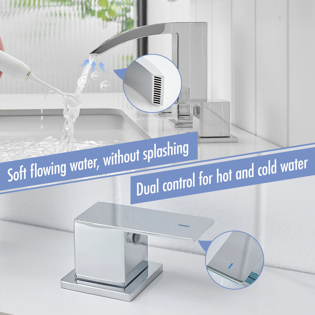 8 Inch Modern Waterfall Bathroom Faucet Widespread Sink Faucet Two-Handle Design 3-Hole Stainless Steel Material for Hotels