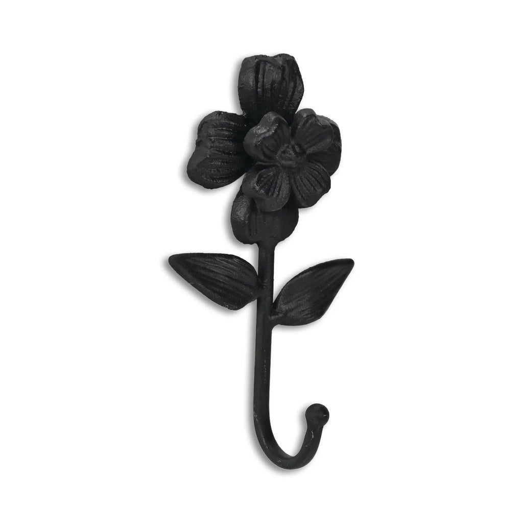 HMS 4\" Black Cast Iron Flower Wall Hook Home Metal Storage Towel Clothing Tools Kitchen Bathroom Wardrobe Garage Carved Office