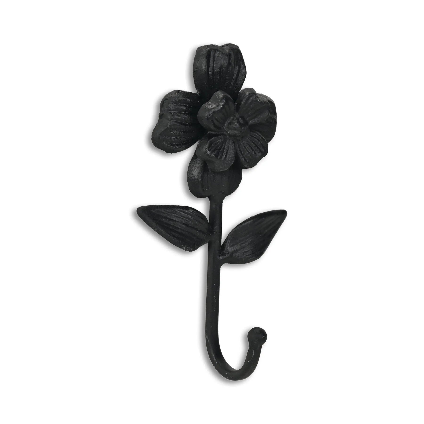 HMS 4\" Black Cast Iron Flower Wall Hook Home Metal Storage Towel Clothing Tools Kitchen Bathroom Wardrobe Garage Carved Office