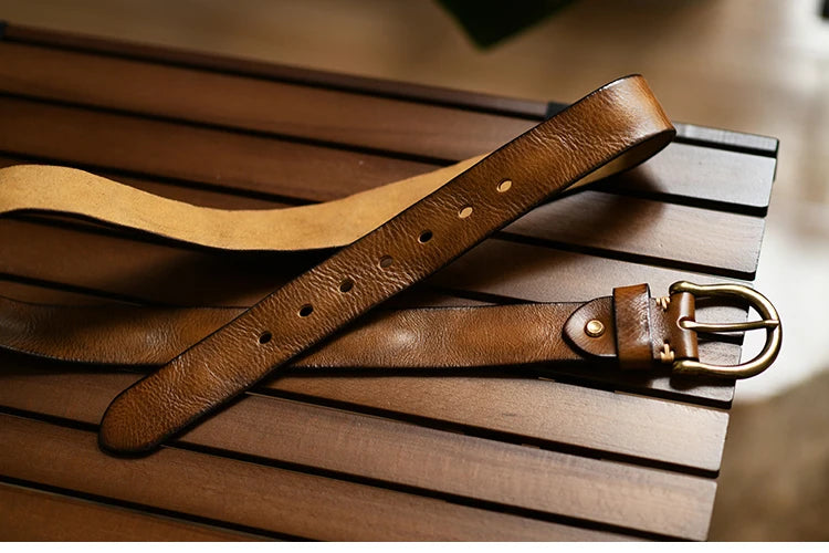 Handmade Classic Retro Style Pure Copper Horseshoe Buckle No interlayer Cowhide Men's Belt Genuine Leather Jeans Man design Belt