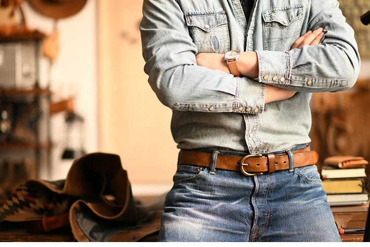 Handmade Classic Retro Style Pure Copper Horseshoe Buckle No interlayer Cowhide Men's Belt Genuine Leather Jeans Man design Belt