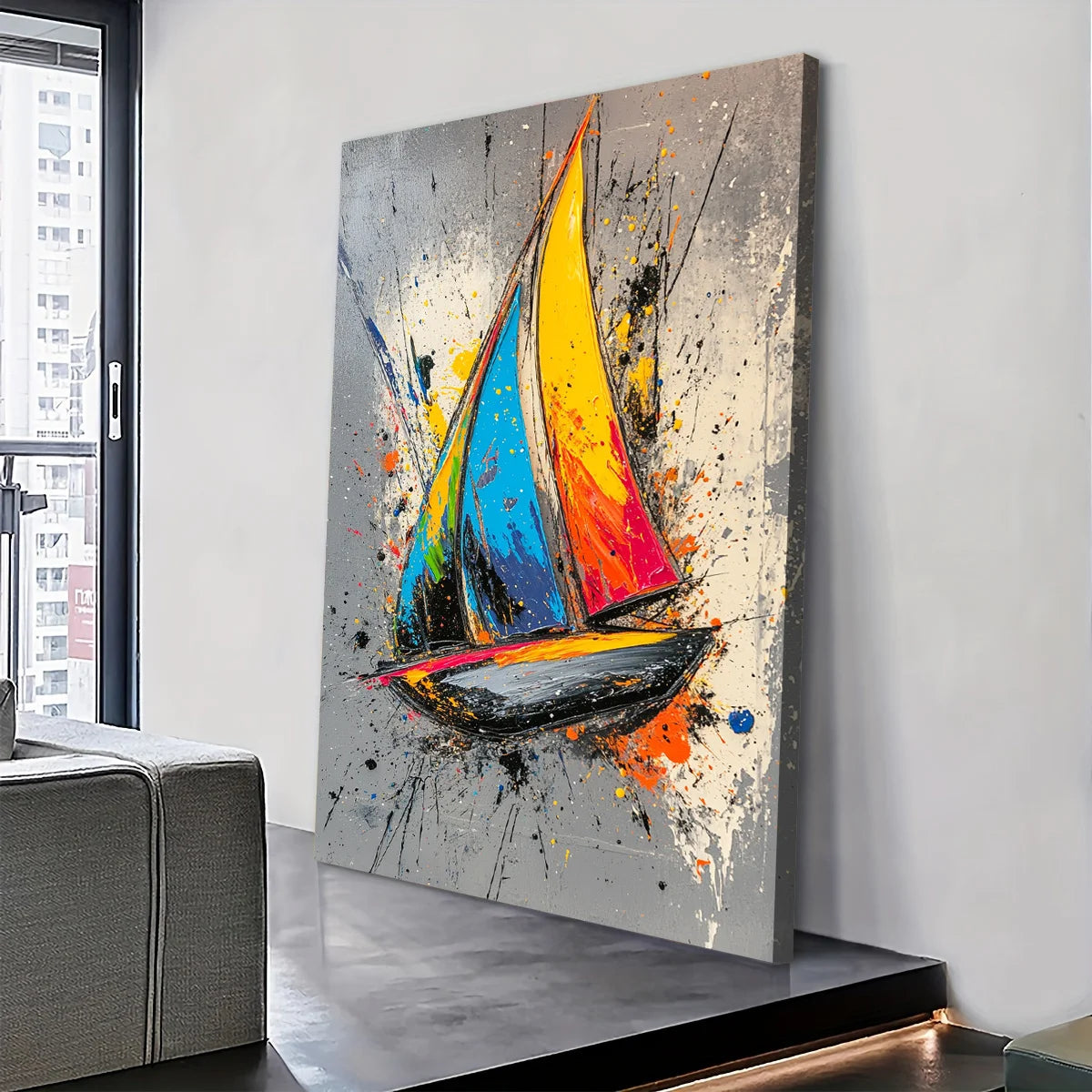 Colorful Sailboat Artwork: Vibrant Abstract Boat Art Print Canvas Wall Art 1.5inch Thick Indoor Living Room and Home Decor