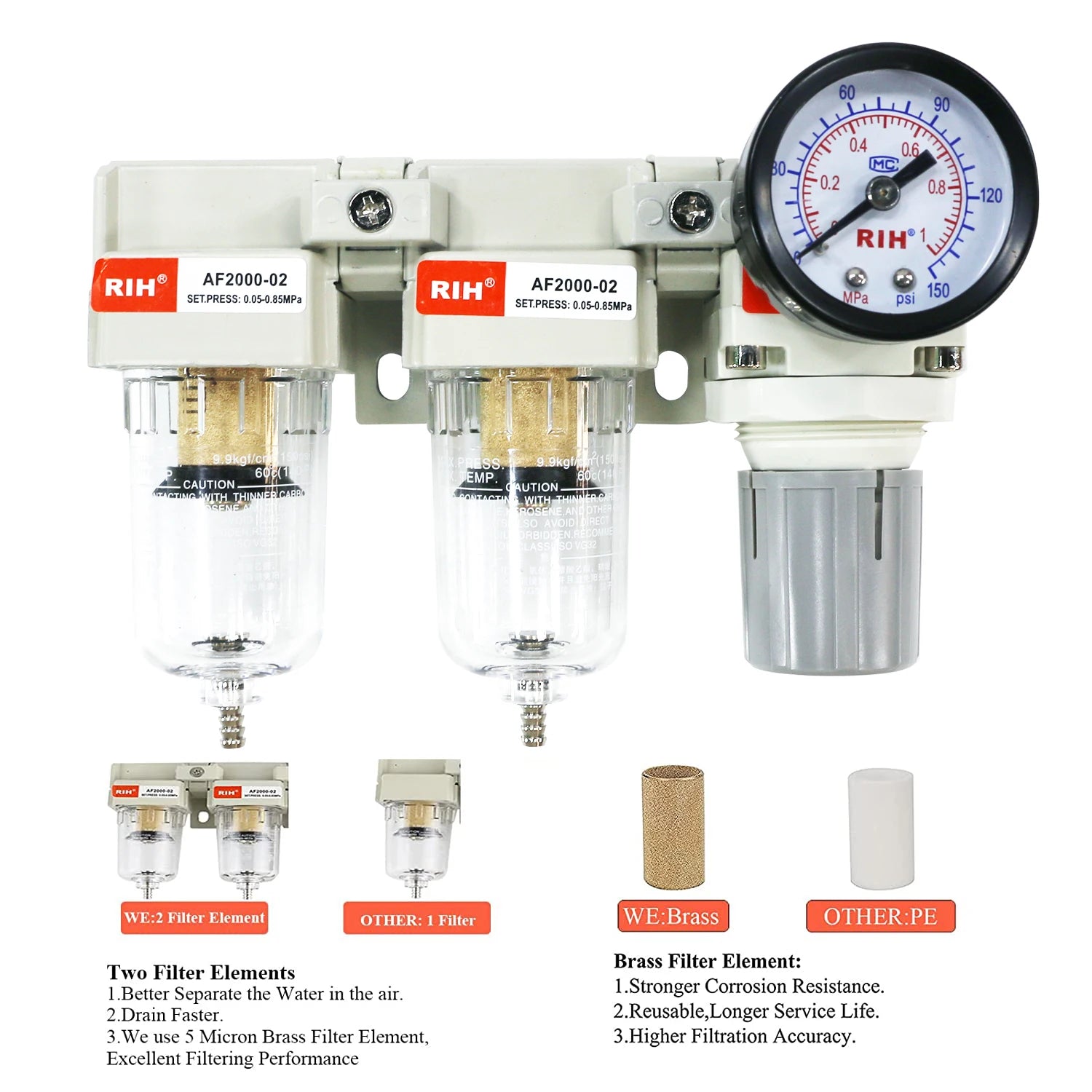 High Quality Aluminum Water Separator Air Filter Combination AC2110-02 G1/4 Air Source Treatment Unit
