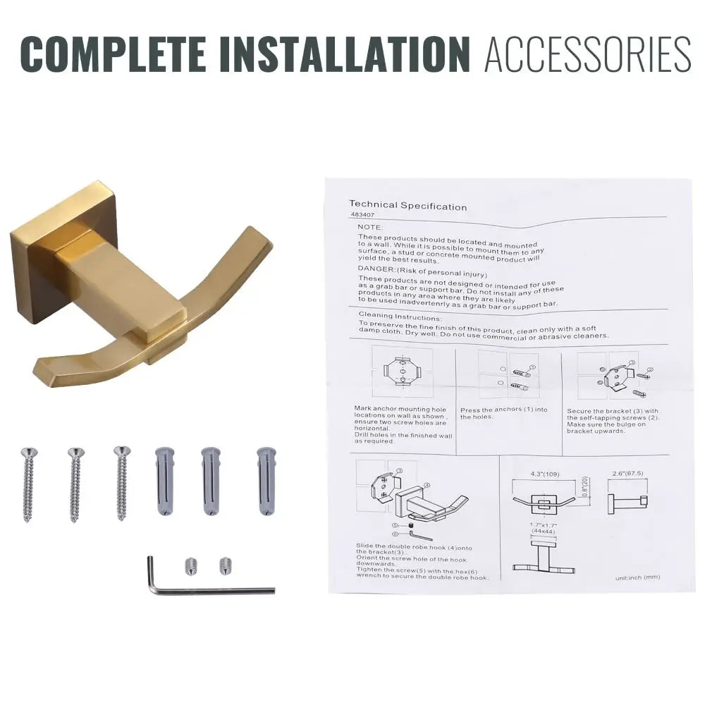SUS 304 Stainless Steel Wall Hooks, Heavy Duty Robe Hooks 1 Pack, Modern Towel Hooks for Bathroom, Brushed Gold Towel Hooks