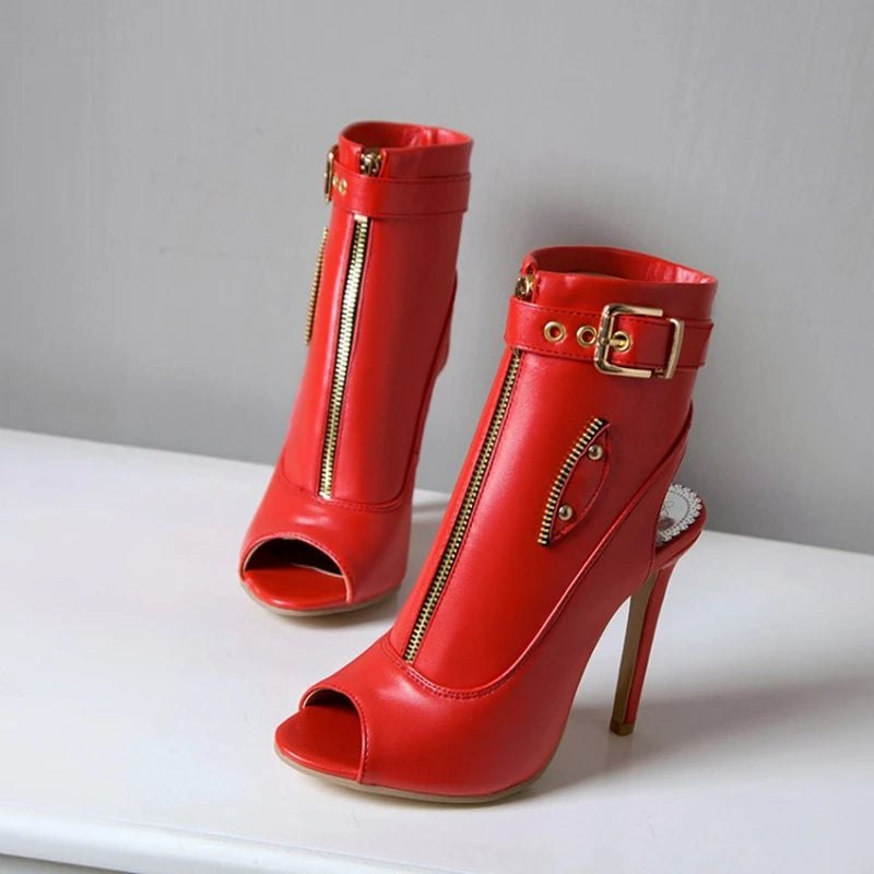 REAVE CAT Summer Sandals Ankle Boots Women 11cm Stiletto High Heels Shoes Peep Toe Ladies Big Size 34-50 F1505