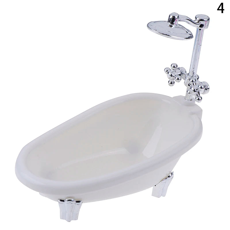 Mini Simulation Dollhouse Bathroom Set Towel Rack Bed Shower Faucet Bathtub Doll House Furniture Toys for Baby Accessories