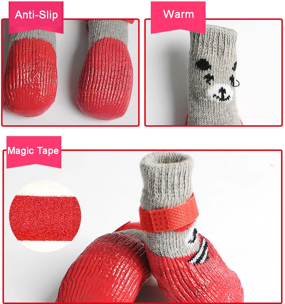 4pcs/Set Dogs Winter Socks Puppy Warm Waterproof Anti-Slip Boots for Small Large Dogs Cats Outdoor Pet Chihuahua Teddy Shoes
