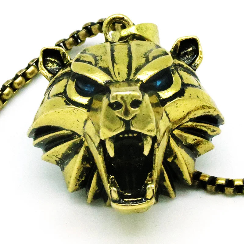 Wizard School Caucasus Bear Medallion Pendant Necklace 31*34mm Blue Rhinestone Wild Cosplay Game Animal Chain Necklace With Bag