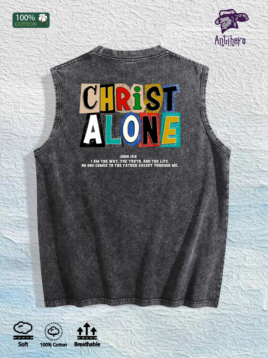 Christ Alone Graphic Washed Vest US Warehouse 3 Colors Cotton Tank
