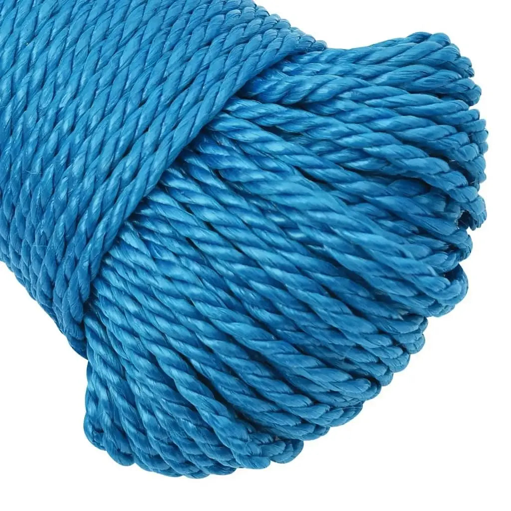 W2B VidaXL Work Rope 0.12\" Blue Polypropylene UV Resistant Double Braid 3-Strand Braided Structure Roll Packed