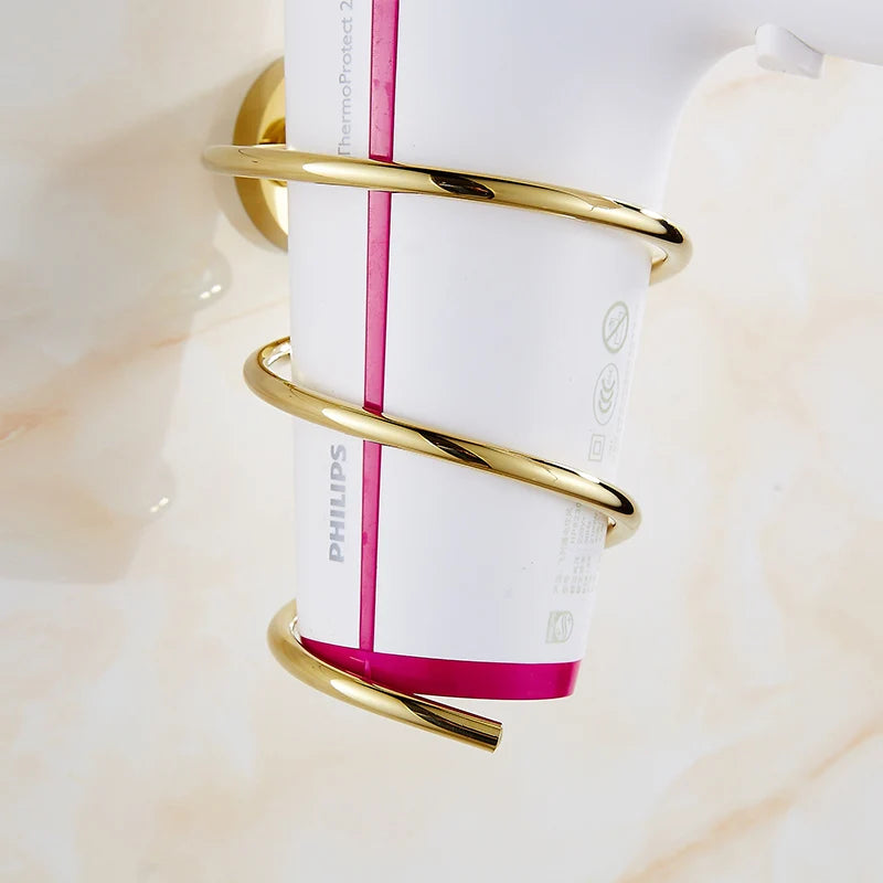 Luxury Shower Bathroom Accessories Set, Towel Ring, Paper Holder, Coat Hook, Toilet Brush, Polished Gold, Bath Hardware