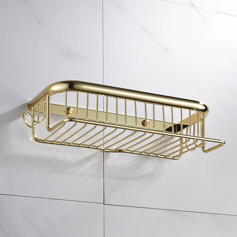 Luxury Shower Bathroom Accessories Set, Towel Ring, Paper Holder, Coat Hook, Toilet Brush, Polished Gold, Bath Hardware