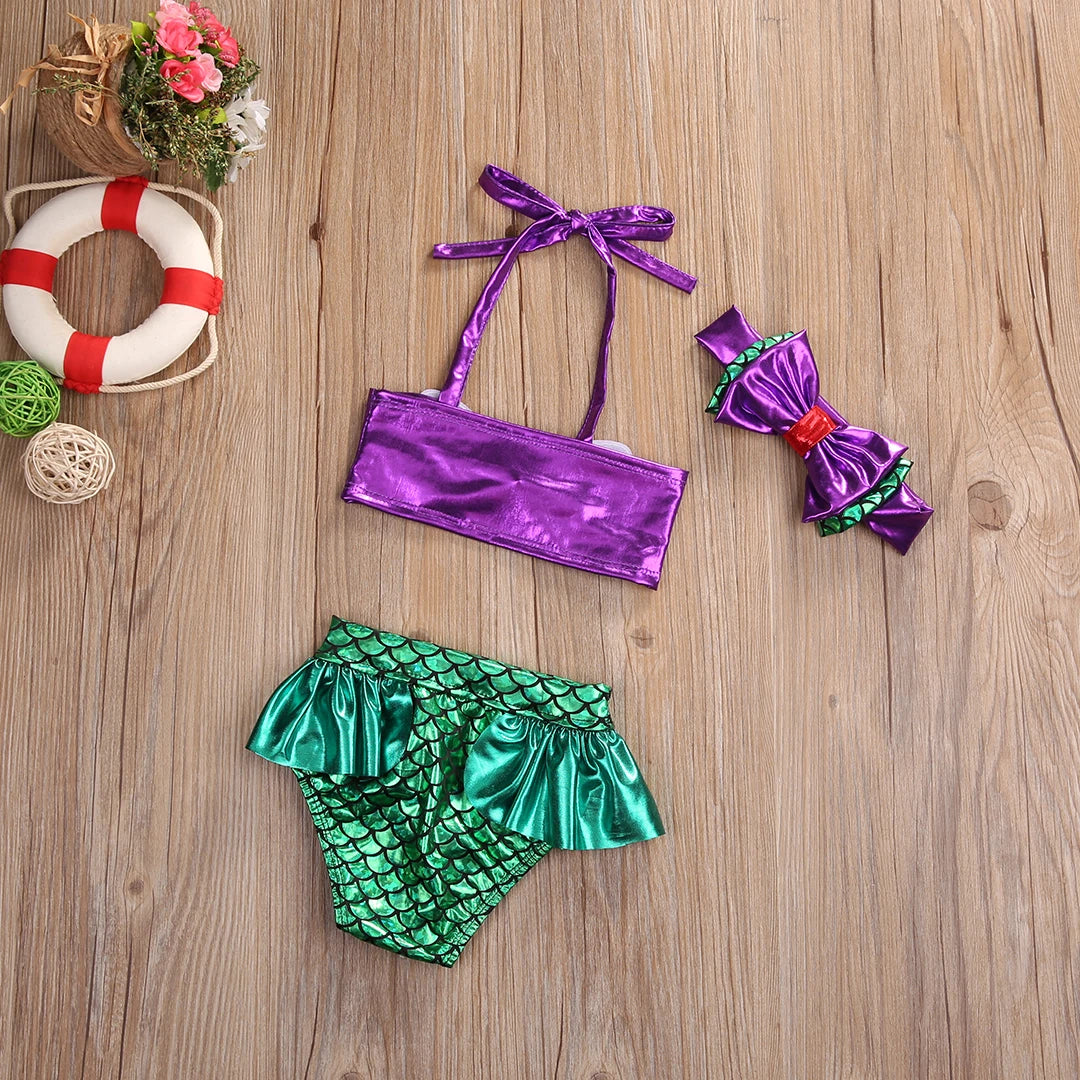 FOCUSNORM 0-5Y Summer Baby Girls Bikini Clothes Set 3pcs Bow Swimwear Swimsuit Bathing Suit