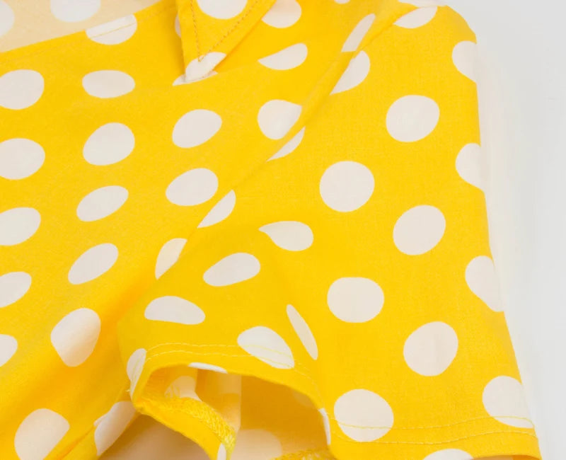 Tonval-Women's Retro Polka Dot Dress, Yellow Dress, Short Sleeve, V Neck, Belted, A Line, Summer Party, 50s Vintage Dresses