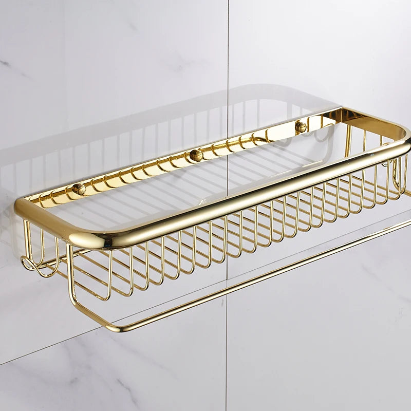 Luxury Shower Bathroom Accessories Set, Towel Ring, Paper Holder, Coat Hook, Toilet Brush, Polished Gold, Bath Hardware