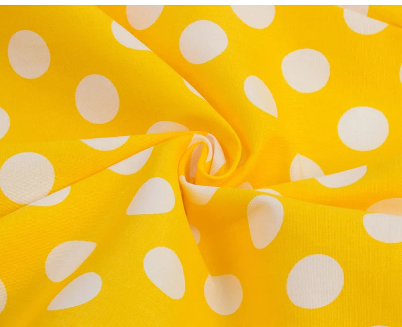 Tonval-Women's Retro Polka Dot Dress, Yellow Dress, Short Sleeve, V Neck, Belted, A Line, Summer Party, 50s Vintage Dresses